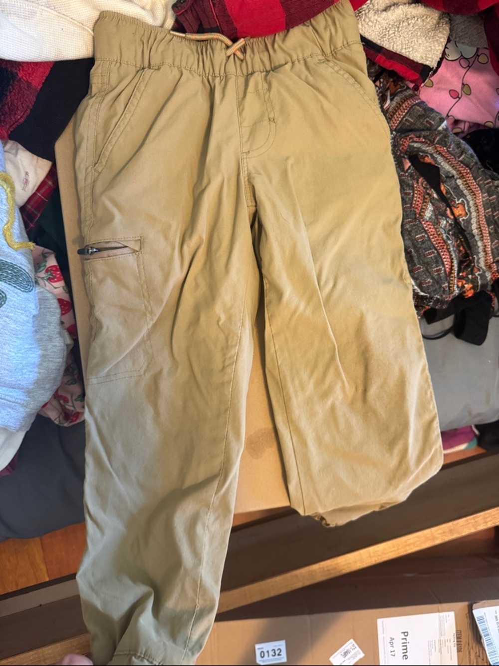 Men's Tan Elastic-Waist Casual Pants